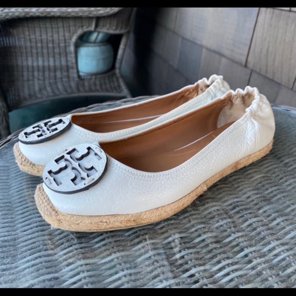 Tory Burch white Jute soles flats